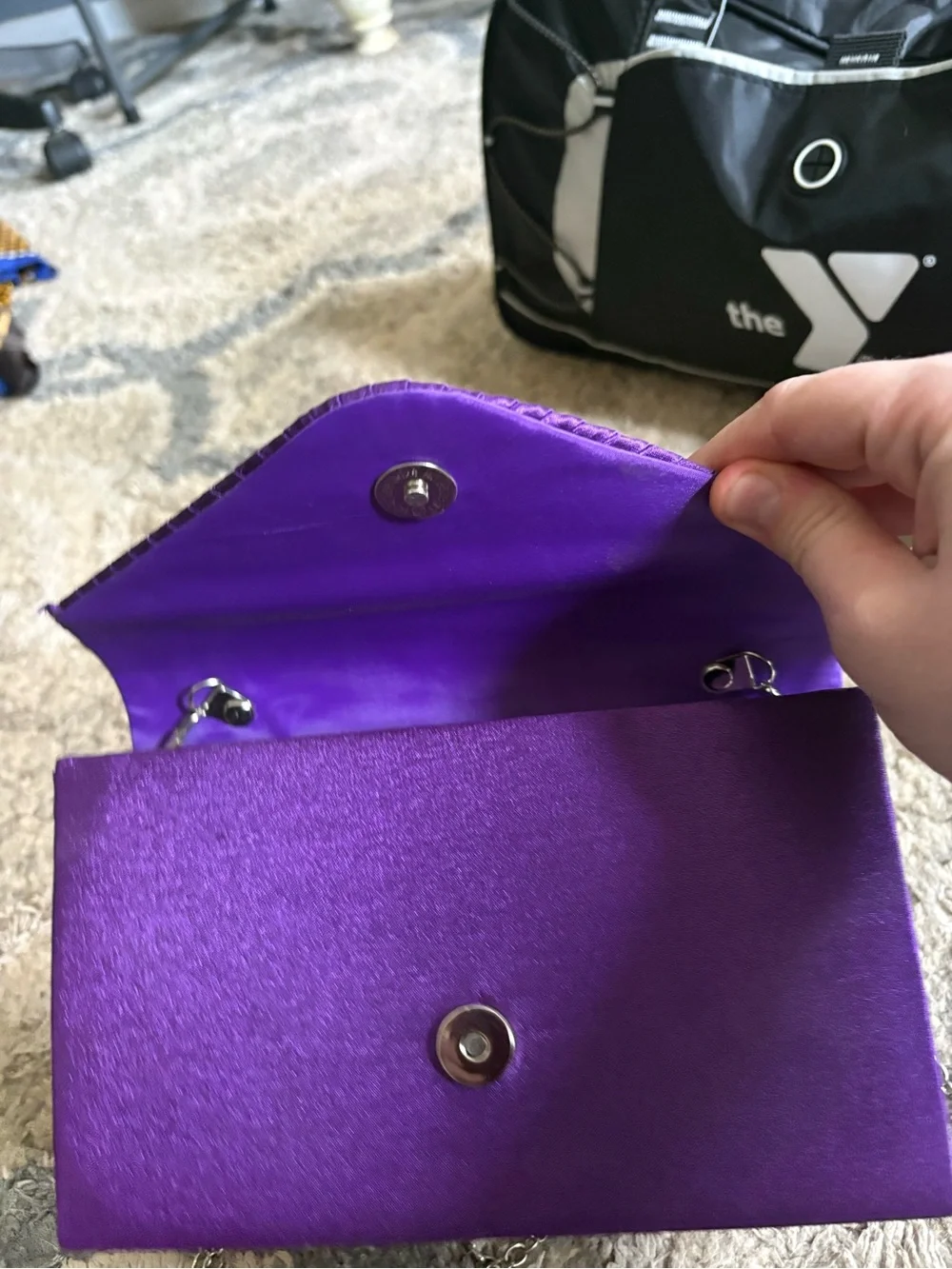 Purple Rhinestone Envelope Clutch with Chain Strap